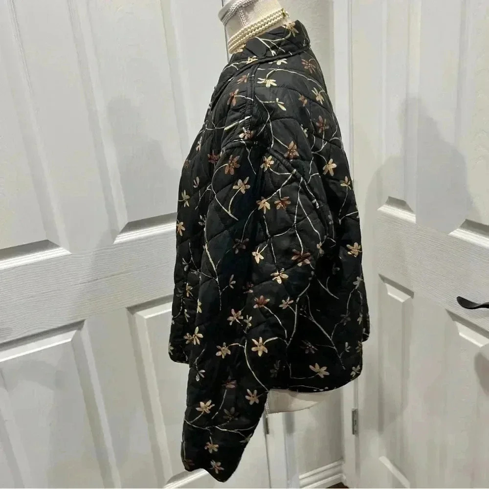 Reversible Quilted floral button front Jacket 100% silk with pockets - Picture 11 of 15